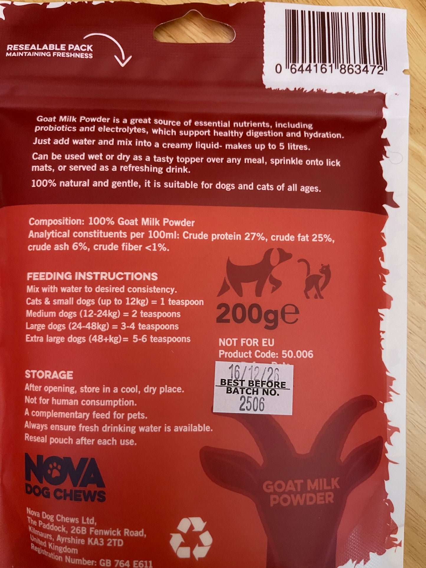 Goat milk powder 200g resealable pouch